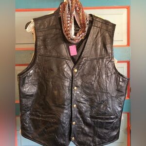 Italian Stone Design Men's Genuine Navarre Leather Company Moto Vest Black Sz L